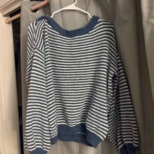 Navy and White Striped Women's Sweater